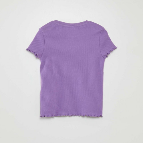 T-shirt côtelé avec manches volantées - Violet