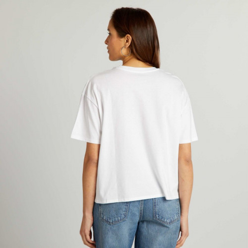 T-shirt en coton à col rond - Blanc 'more love'