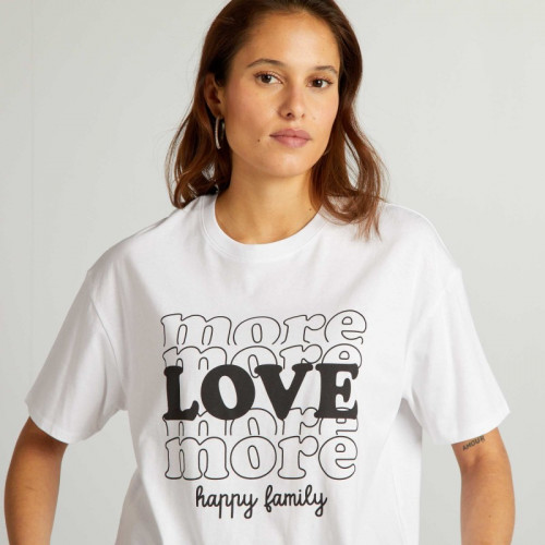 T-shirt en coton à col rond - Blanc 'more love'