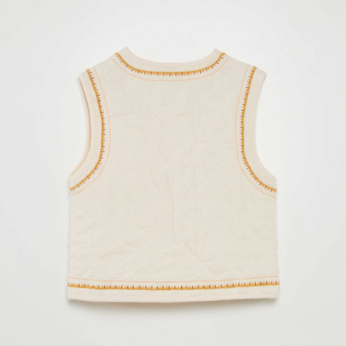 Gilet matelassé sans manches à broderies - Beige