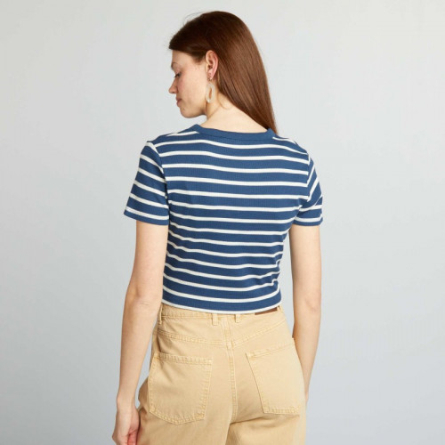 Tee-shirt crop top marinière - Bleu/blanc