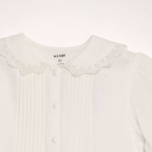 Blouse col claudine en tissu texturé - Blanc