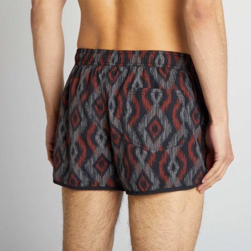 Short de bain court - Gris/rouge