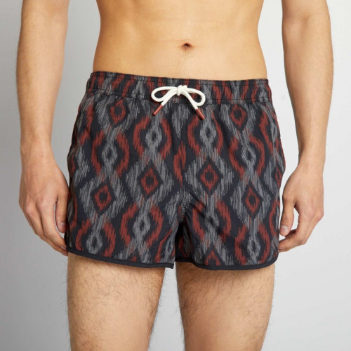 Short de bain court - Gris/rouge