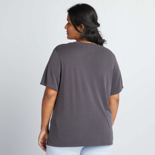 T-shirt manches courtes stretch - Violet foncé