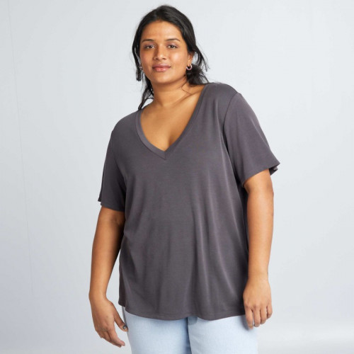 T-shirt manches courtes stretch - Violet foncé