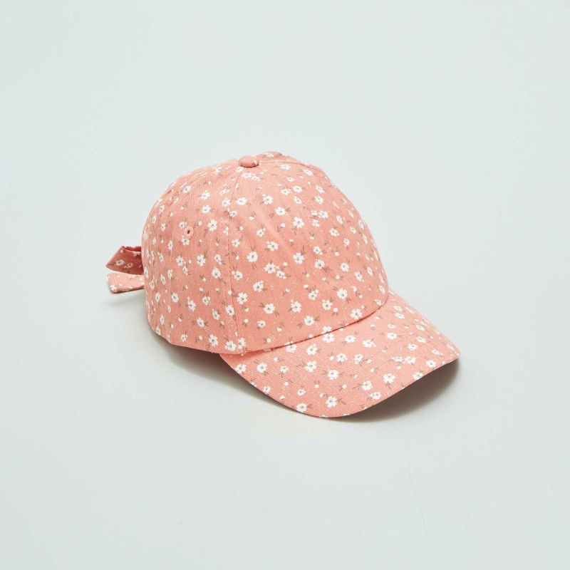 Casquette fleurie en coton - Rose