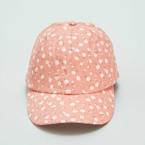 Casquette fleurie en coton - Rose