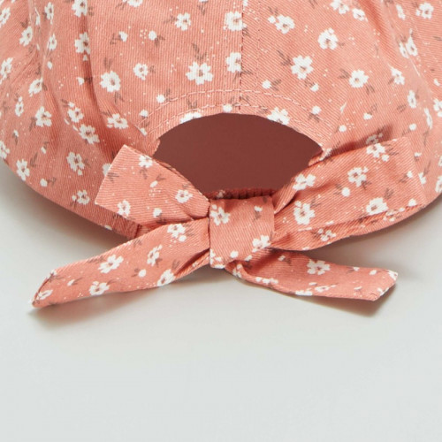 Casquette fleurie en coton - Rose