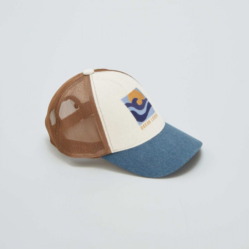 Casquette en nylon avec imprimé - Beige/bleu/marron