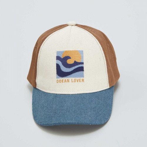 Casquette en nylon avec imprimé - Beige/bleu/marron