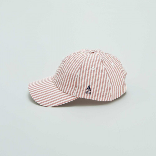 Casquette rayée avec broderie voilier - Beige