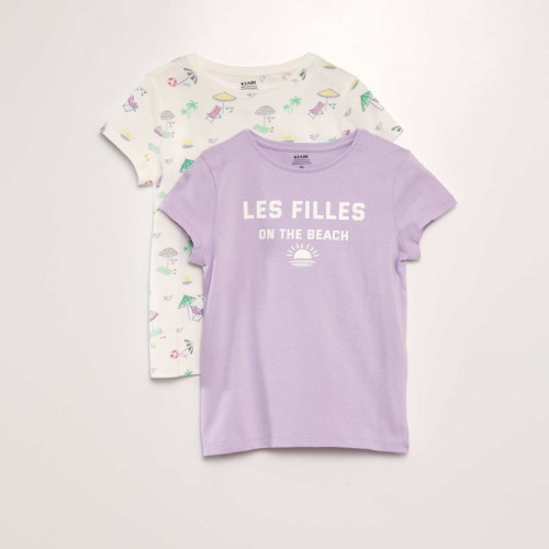 Lot de 2 tee-shirts à message - Violet/blanc