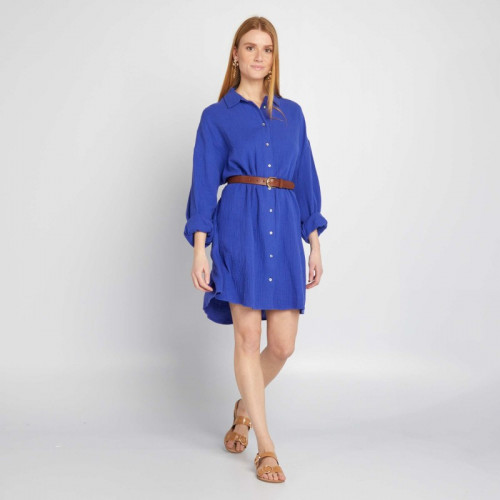 Chemise oversize en gaze de coton - Bleu