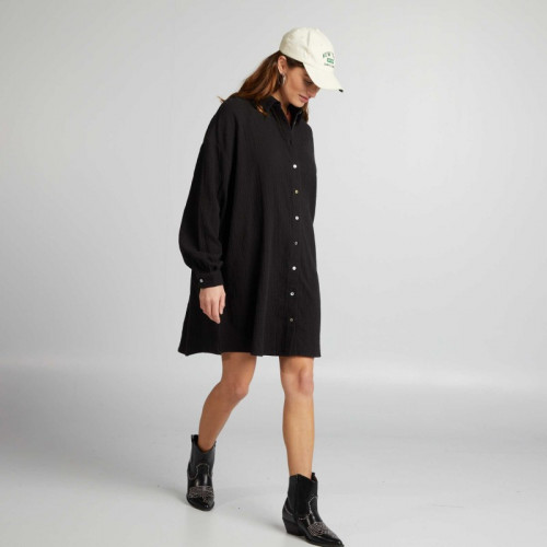 Chemise oversize en gaze de coton - Noir