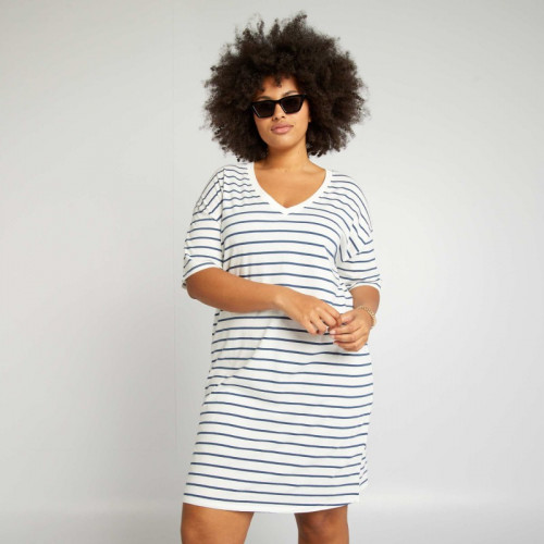 Robe tee-shirt large - Blanc/marine