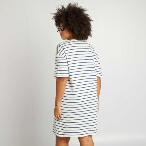 Robe tee-shirt large - Blanc/marine