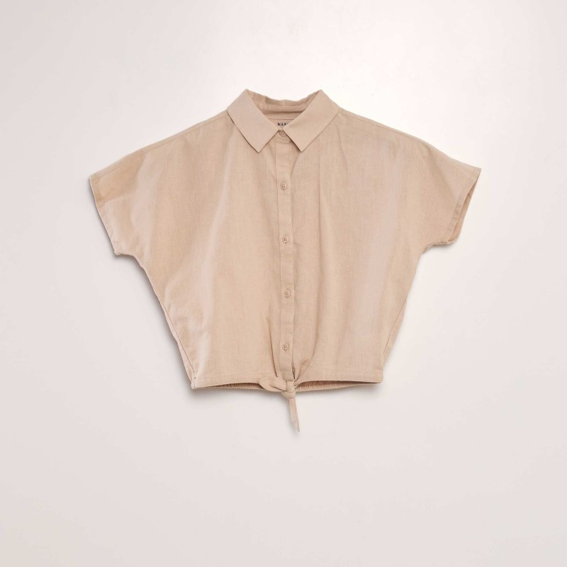 Chemise à nouer en coton et lin - Beige