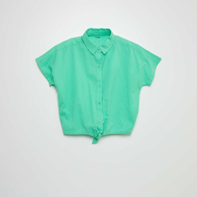 Chemise à nouer en coton et lin - Vert