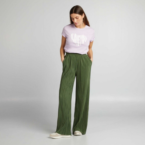 Pantalon en maille plissée à taille élastiquée - Vert