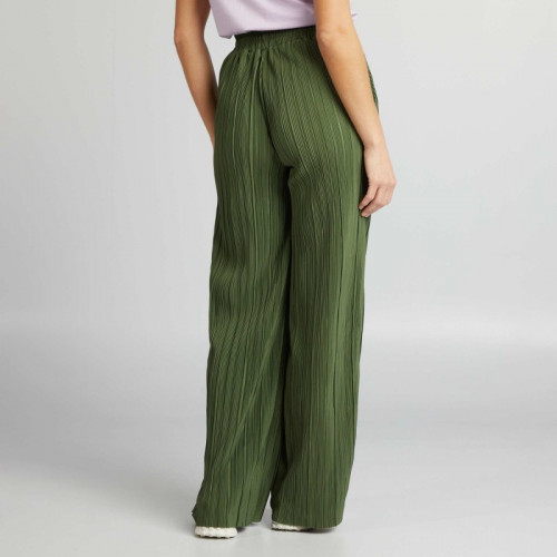 Pantalon en maille plissée à taille élastiquée - Vert