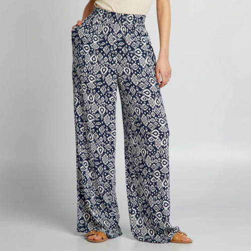 Pantalon large imprimé - Bleu marine