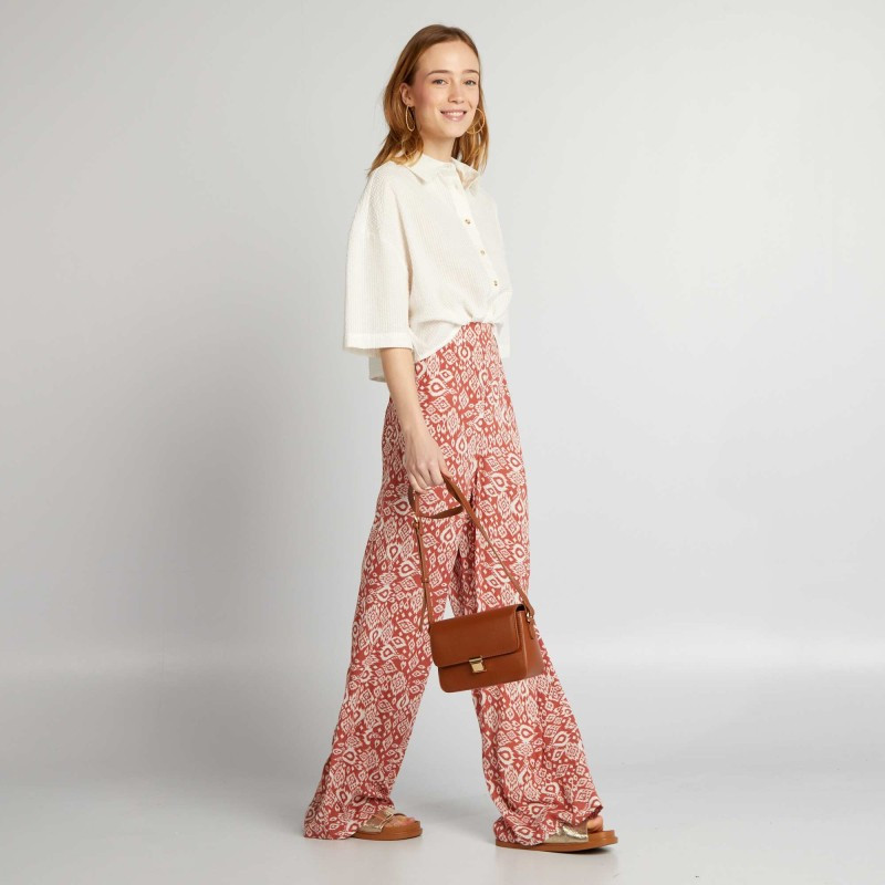 Pantalon large imprimé - Marron