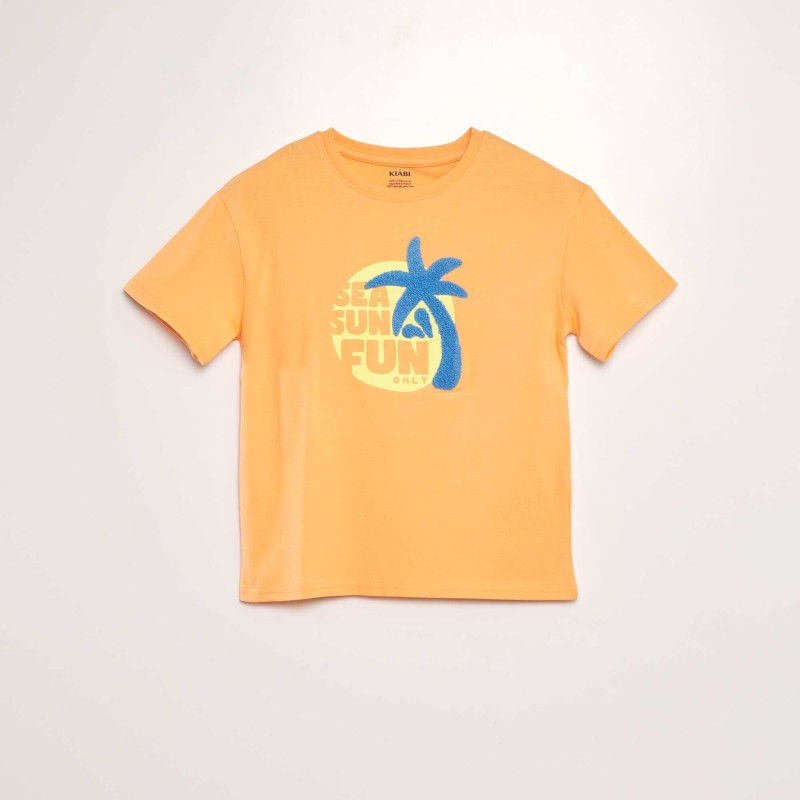 T-shirt imprimé + maille bouclette - Orange