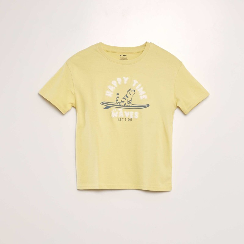 T-shirt imprimé + maille bouclette - Jaune