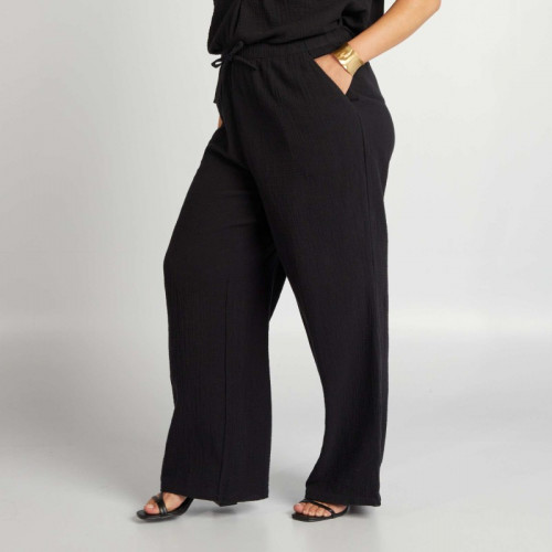 Pantalon large en gaze de coton - Noir