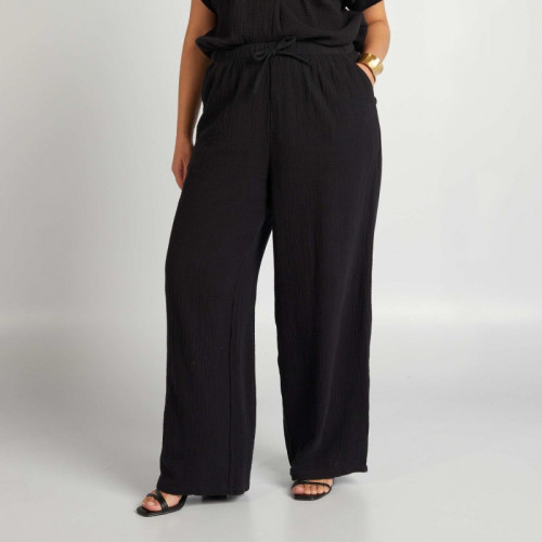 Pantalon large en gaze de coton - Noir