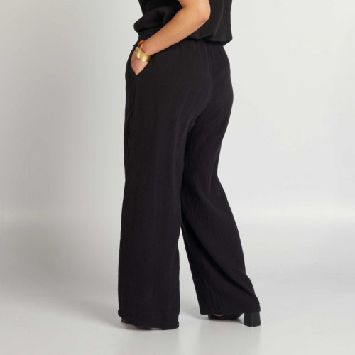 Pantalon large en gaze de coton - Noir