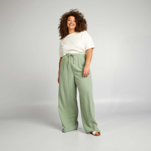 Pantalon large en gaze de coton - Vert