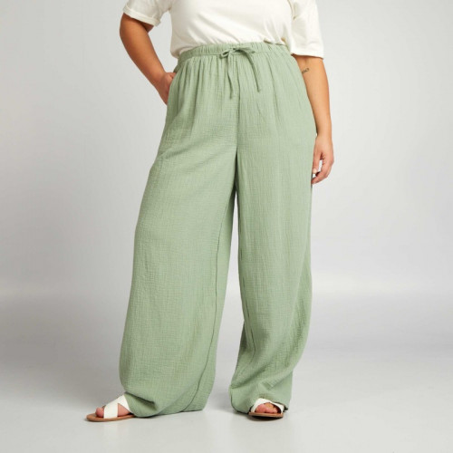 Pantalon large en gaze de coton - Vert