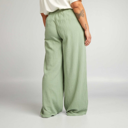 Pantalon large en gaze de coton - Vert