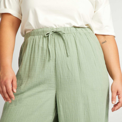 Pantalon large en gaze de coton - Vert