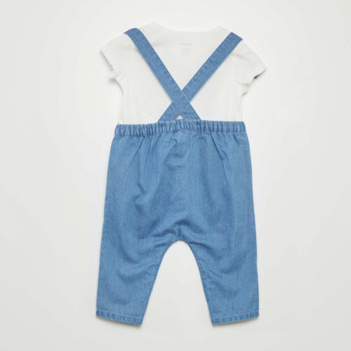 Ensemble body + salopette en denim - Blanc/denim