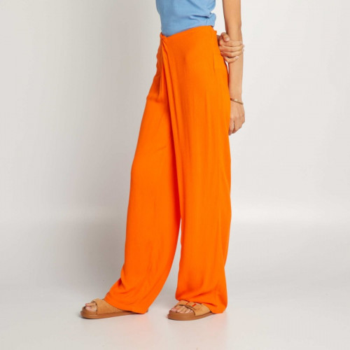 Pantalon large élastique à taille fantaisie - Orange