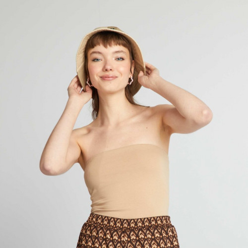 T-shirt bandeau côtelé - Beige