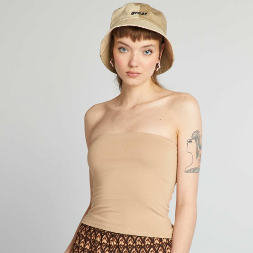 T-shirt bandeau côtelé - Beige