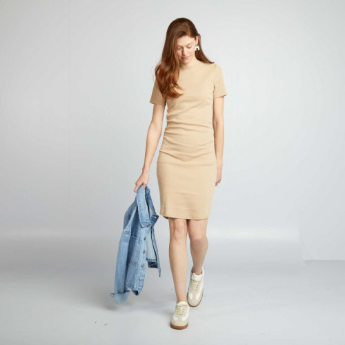 Robe en jersey côtelé - Beige