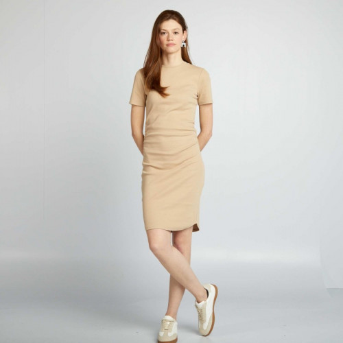 Robe en jersey côtelé - Beige