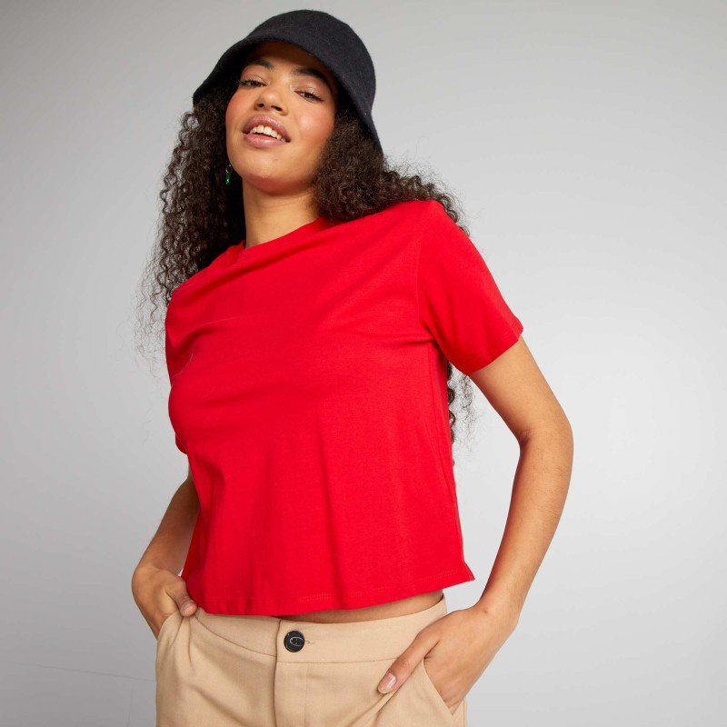 Crop-top en jersey uni - Rouge