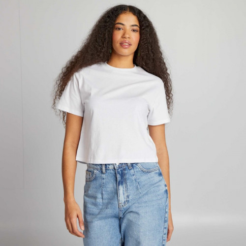 Crop-top en jersey uni - Blanc