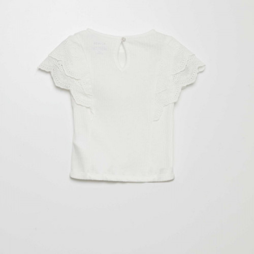 T-shirt côtelé avec broderies anglaises - Blanc