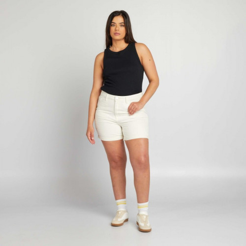 Short en jean à taille haute - Blanc