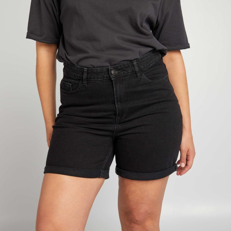 Short en jean à taille haute - Gris