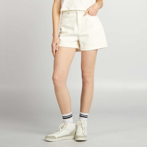 Short en denim taille haute - Blanc