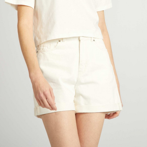 Short en denim taille haute - Blanc