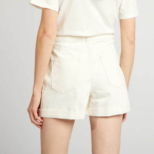 Short en denim taille haute - Blanc